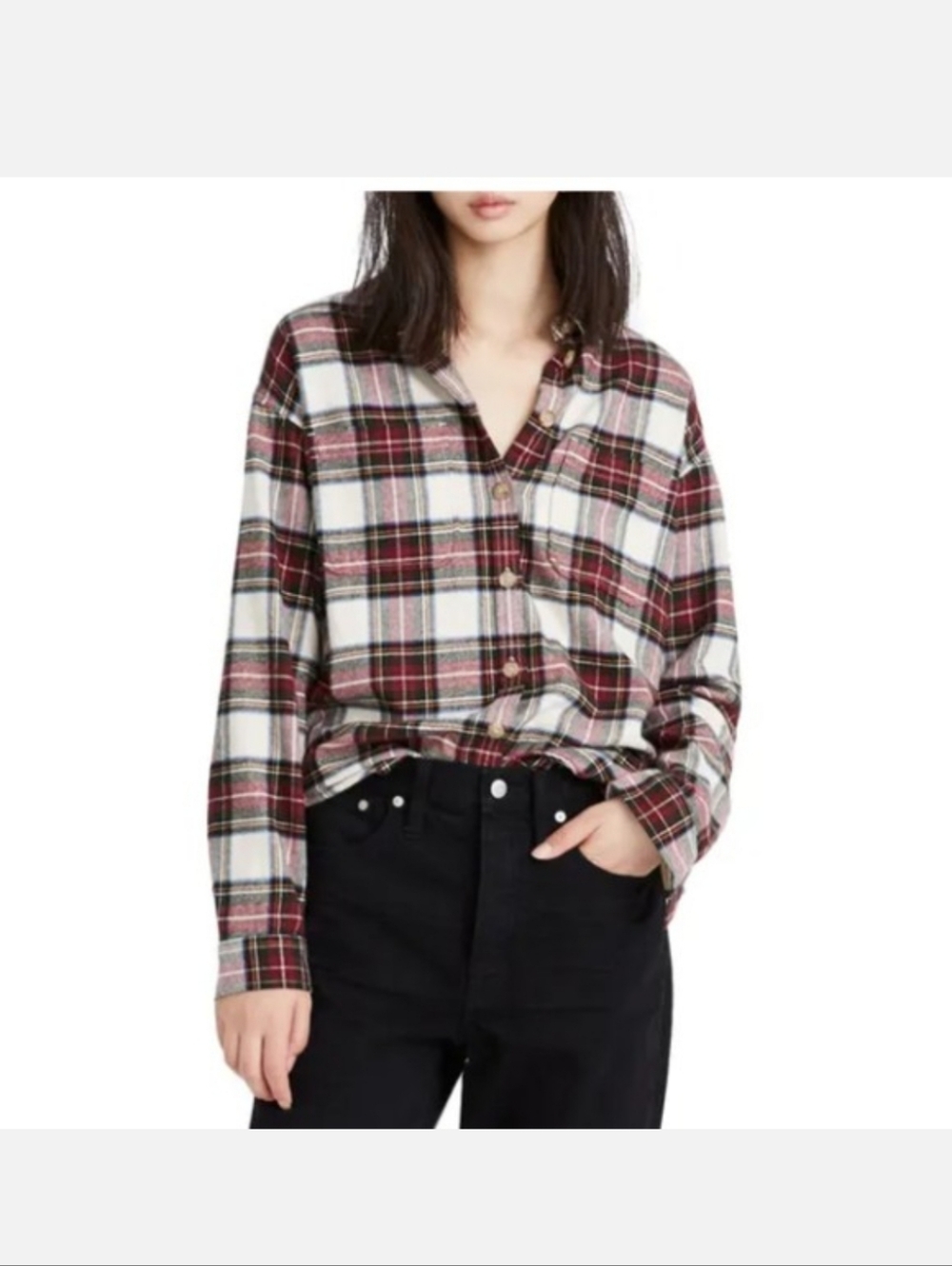 Madewell Tartam Plaid Shirt Burgundy Cream L